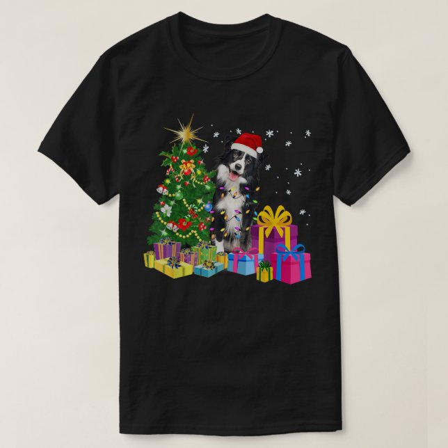 Camiseta Papais noeis Borda Coca Collie Árvore de Natal Mui (Frente do Design)
