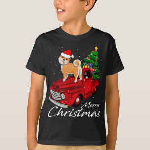 Camiseta Papais noeis Cachorros Andam Caminhão Vermelho Nat
