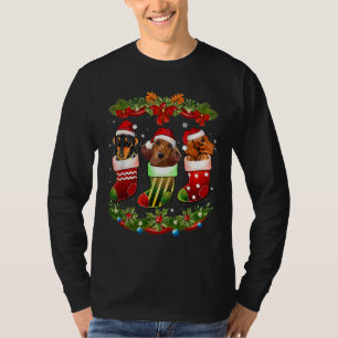 Camiseta Papais noeis Cães Dachshund Em Meias Feliz De Floc