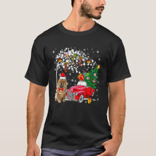 Camiseta Papais noeis Chow Chow Red Pickup Carregando X Mas