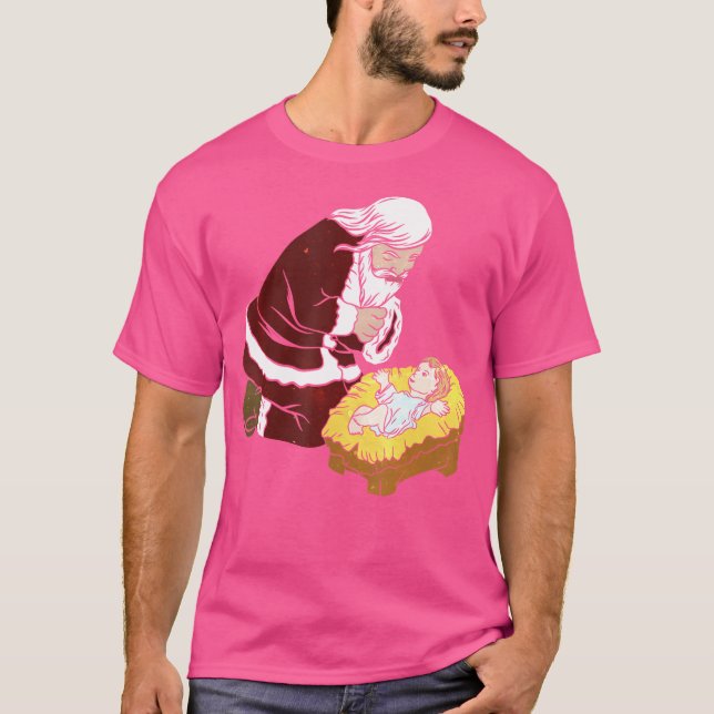 Camiseta Papais noeis Com O Bebê Jesus Presente De Natal In (Frente)