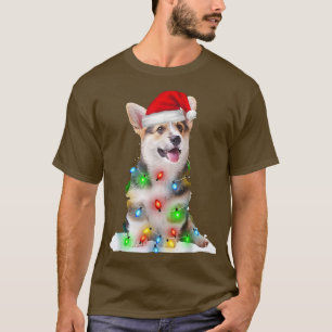 Camiseta Papais noeis Corgi Natal Light Pajama Dog Xmas Mat