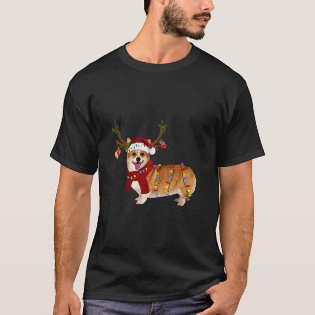 Camiseta Papais noeis Corgi Reindeer - Presentes de Natal L (Frente)
