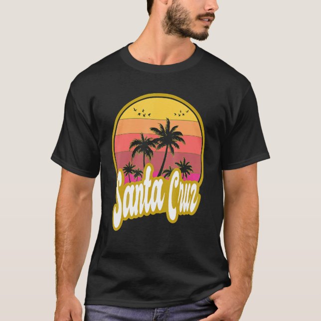 Camiseta Papais noeis Cruz California Beach Retro Sunset (Frente)