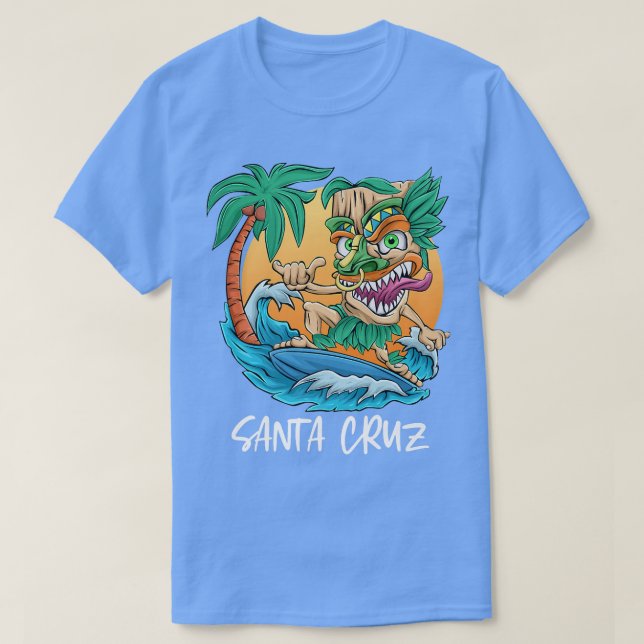 Camiseta Papais noeis Cruz California Surfing Tiki Beach Va (Frente do Design)
