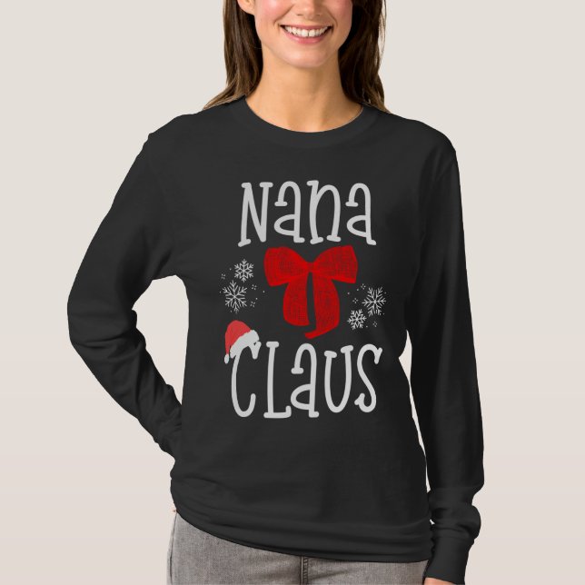 Camiseta Papais noeis Cute Nana Claus Vovó Natal Fam Pajama (Frente)