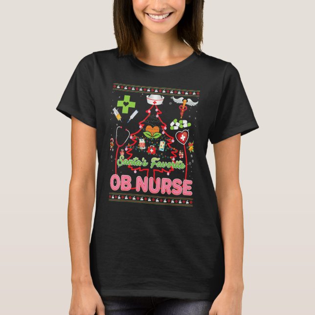 Camiseta Papais noeis Da Ob Favorita Enfermeira De Natal St (Frente)