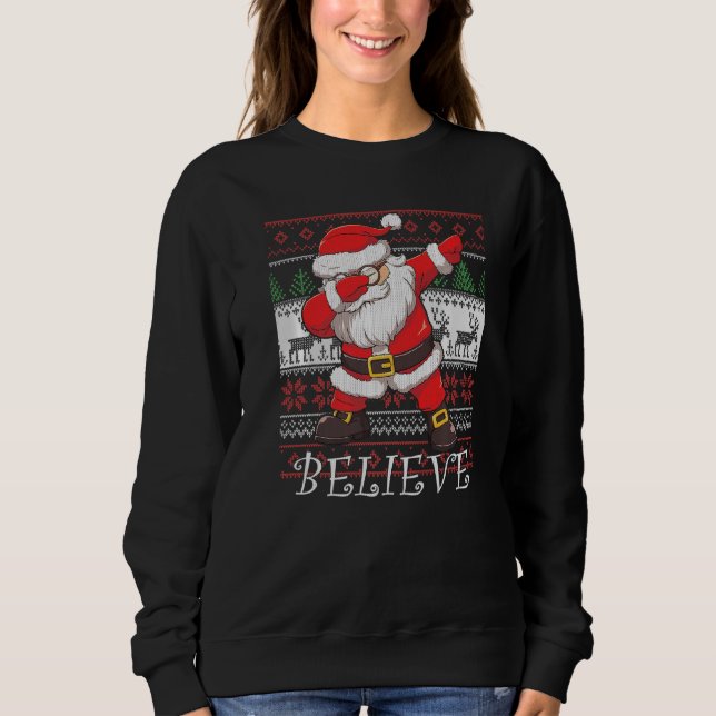 Camiseta Papais noeis Dabbing em óculos acreditam no Natal  (Frente)
