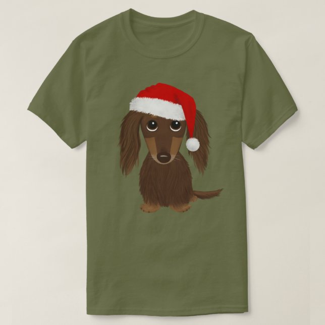 Camiseta Papais noeis Dachshund de Chocolate de Cabelos Lon (Frente do Design)