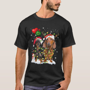 Camiseta Papais noeis Dachshund Luz Reindeer Hat em Cristo