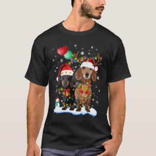 Camiseta Papais noeis Dachshund Natal Lights
