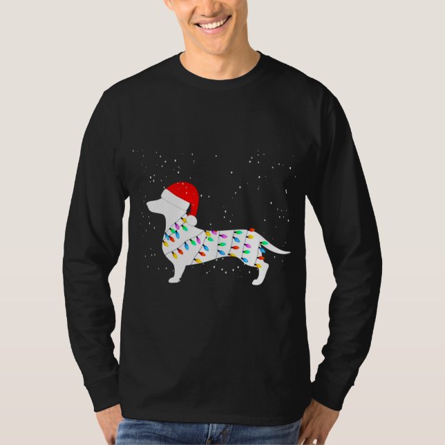 Camiseta Papais noeis Dachshund Natal Luzes Dachshund Pajam (Frente)