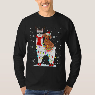 Camiseta Papais noeis Dachshund Riding Llama Reindeer