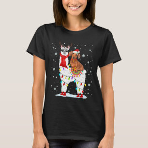 Camiseta Papais noeis Dachshund Riding Llama Reindeer