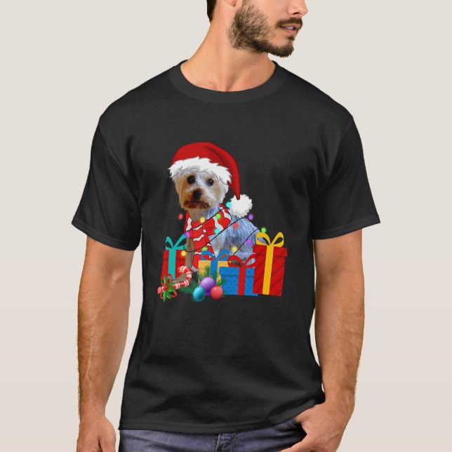 Camiseta Papais noeis das Luzes de Natal Yorkshire Terrier  (Frente)