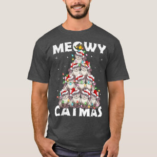 Camiseta Papais noeis das Luzes do Gato de Natal Meowy Catm
