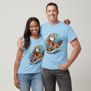 Camiseta Papais noeis de aquarelas de Natal festivos surfan