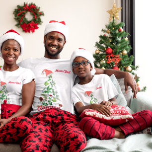 Camiseta Papais noeis de Árvore de Natal de Nome da Família