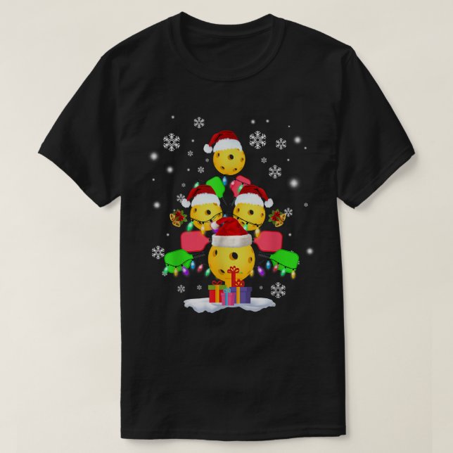 Camiseta Papais noeis de Árvore de Natal Picleball Xmas Li (Frente do Design)