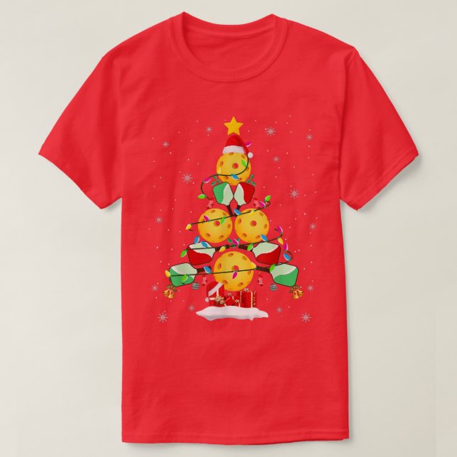 Camiseta Papais noeis de Árvore de Natal Picleball Xmas Li (Frente do Design)