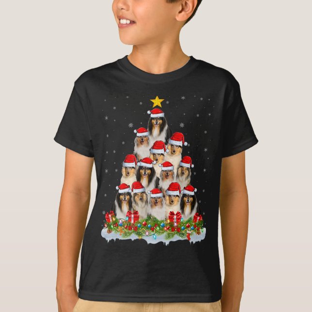 Camiseta Papais noeis de Árvore do Xmas de Natal, Collie Do (Frente)