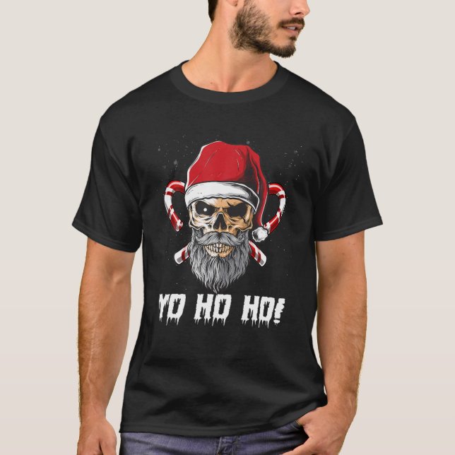 Camiseta Papais noeis de barba de crânio legal Pirata Natal (Frente)