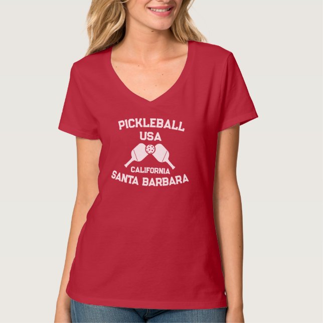 Camiseta Papais noeis de Bola de Pickleball Barbara CA EUA  (Frente)