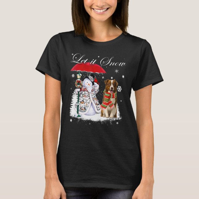 Camiseta Papais noeis de Borda Collie Cão de Natal Snowman  (Frente)