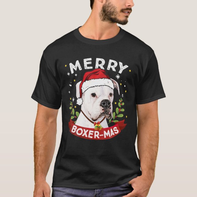 Camiseta Papais noeis de Cachorro Branco Meninos de Natal (Frente)