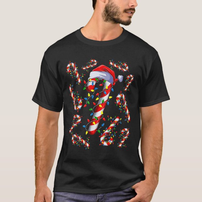 Camiseta Papais noeis De Canas Vermelhas E Brancas De Natal (Frente)