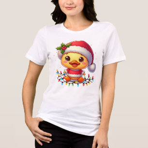 Camiseta Papais noeis de Cartoon de Pato de Natal Bonito-68