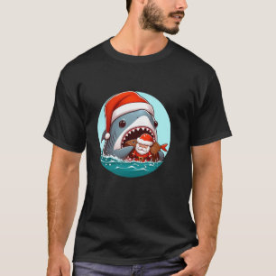 Camiseta Papais noeis de Chocolate Comendo Tubarão com Chap