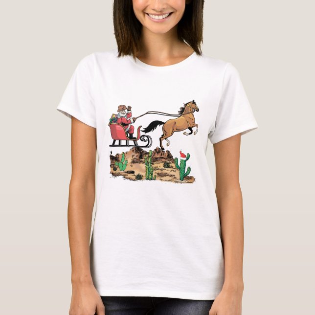 Camiseta Papais noeis de cowboy Natal do cavalo oeste (Frente)