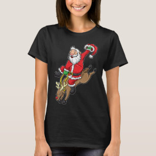 Camiseta Papais noeis De Cowboy Xmas Reindeer Rodeo Natal E