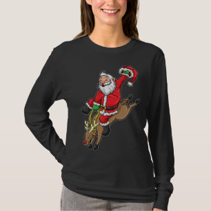 Camiseta Papais noeis De Cowboy Xmas Reindeer Rodeo Natal E