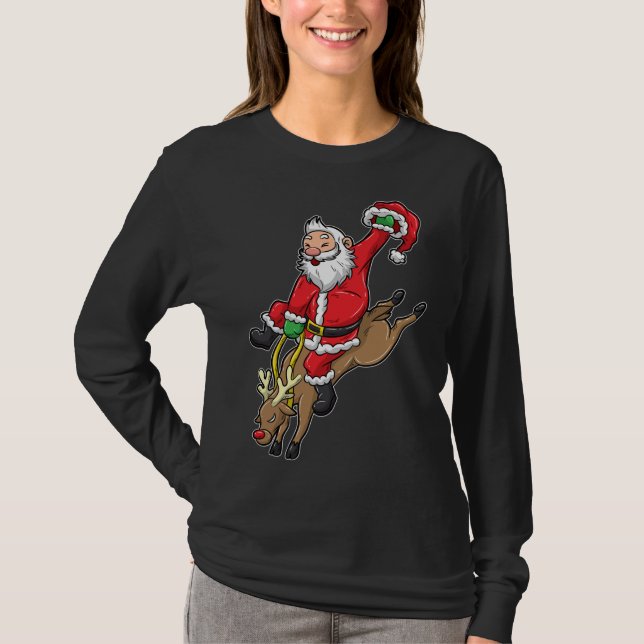 Camiseta Papais noeis De Cowboy Xmas Reindeer Rodeo Natal E (Frente)