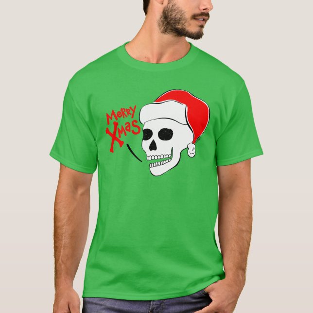 Camiseta Papais noeis de crânio Feliz Natal (Frente)