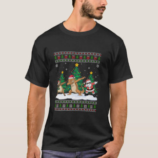 Camiseta Papais noeis De Dabbing Reindeer Lizard Tree Luzes