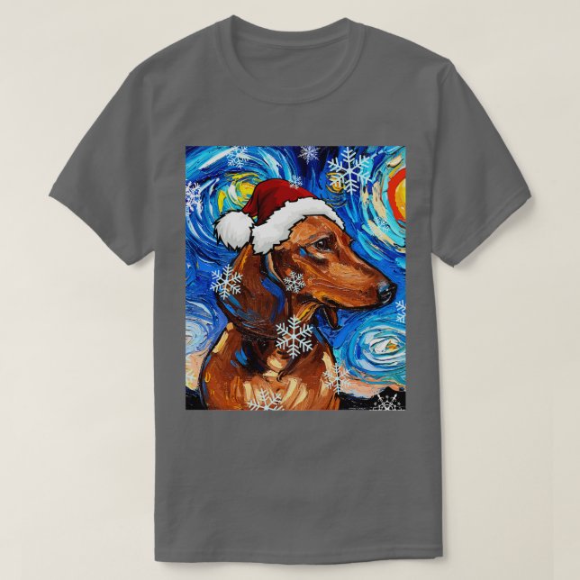 Camiseta Papais noeis de Dachshund de Cabelo Curto Castanho (Frente do Design)