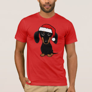 Camiseta Papais noeis de Dachshund Pretos e Bronzeados Cach