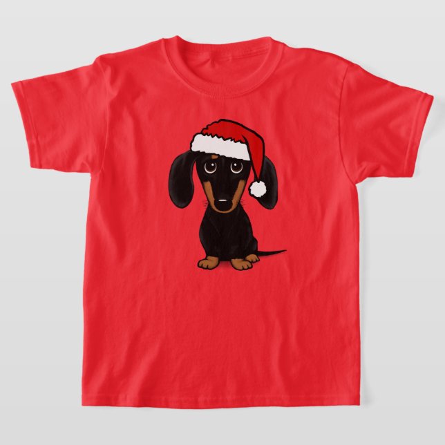 Camiseta Papais noeis de Dachshund Pretos e Bronzeados Cach (Postura )