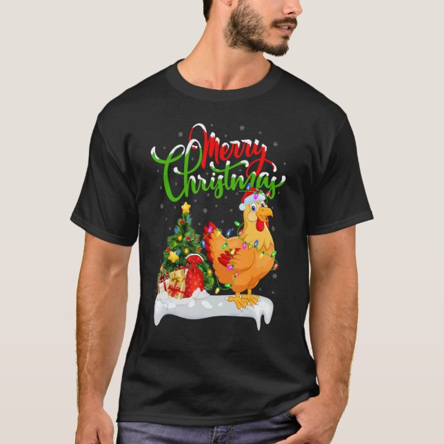 Camiseta Papais noeis de decoração de natal de frango de Na (Frente)