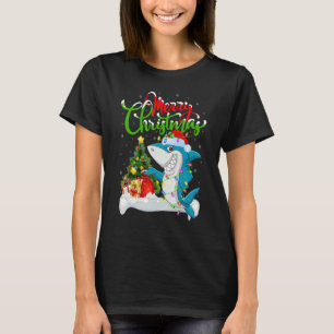 Camiseta Papais noeis de Decoração de Xmas de Shark Azul Ch