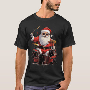Camiseta Papais noeis De Drummer Tocando Tambores Engraçado