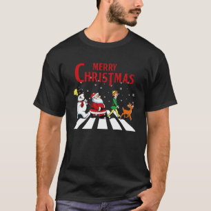 Camiseta Papais noeis De Elfo Bonitos E Estrada De Snowman 