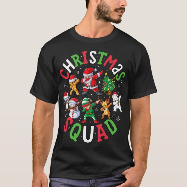 Camiseta Papais noeis De Esquadrão De Natal Dabbing Elf Fam (Frente)