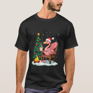 Camiseta Papais noeis de Flamingo de Natal Engraçados Luzes