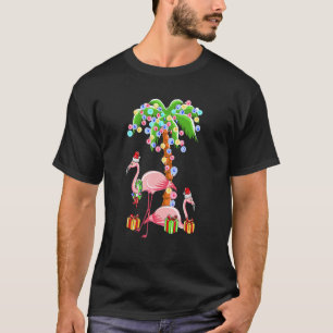 Camiseta Papais noeis De Flamingo De Natal Por Luzes De Pal