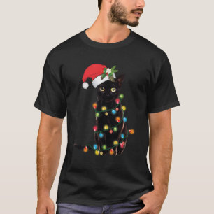 Camiseta Papais noeis De Gato Preto Tangidos Em Luzes