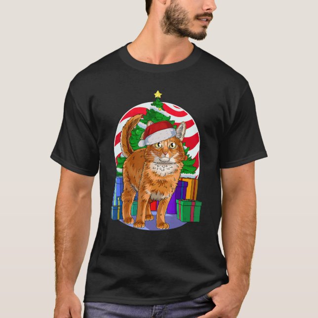 Camiseta Papais noeis de Gato Somali Decência da Árvore de  (Frente)
